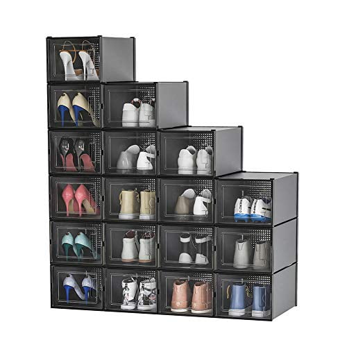 Foldable Plastic Shoe 18pcs black 18 Pack Stackable Shoe Storage Boxes